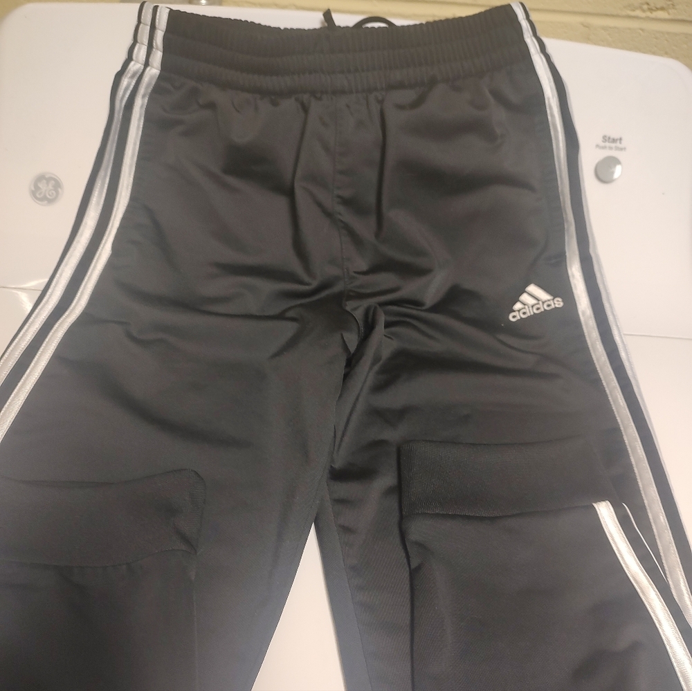 Adidas Kids Black Joggers with White Stripes